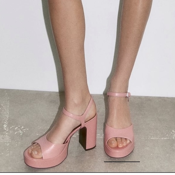 Zara Soft Pink 100% leather PLATFORM LEATHER SANDALS. Size 9/40. Heels. - Picture 2 of 8